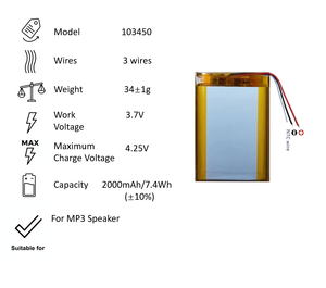 103450 聚合物锂电池 <span class=keywords><strong>3</strong></span> 线 10K NTC 103450-<span class=keywords><strong>3</strong></span> 2000mAh <span class=keywords><strong>3</strong></span>.7V 带 UN38.<span class=keywords><strong>3</strong></span> MSDS 认证 可充电电池 适用于 MP3 扬声器 - Product Image 3
