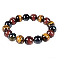 Bracelet en perles de pierres naturelles hématite, obsidienne noire et œil de tigre, porte-bonheur et prospérité, triple protection pour hommes et femmes, cadeau