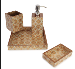 Juego de baño con espejo impreso con bandeja Caja de jabón Bomba y soporte Hecho a mano con Mdf y juego de baño con espejo - Product Image 2