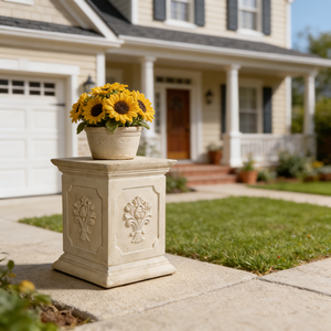 Piedistallo in Resina Stile Europeo <span class=keywords><strong>Classico</strong></span>, Base Decorativa con Fiori in Rilievo per Sculture e Vasi, Lussuoso Espositore per Arte da Interni - Product Image 4