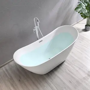 表面丙烯酸材料椭圆形长圆形独立式浴缸浴室现代独立式排水器高品质固体2年