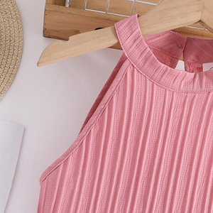 Girls' Children Summer New Fashionable Hanging Neck Sleeveless Top Trousers Set Character <b>Knee</b>-Length Breathable Casual Pink - Product Image 4