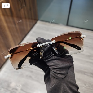 Trendy Bold And Shine Brown Lens Corte redondo Certificado VVS Moissanite Diamond Set Premium Marco de acero inoxidable Gafas de Sol para hombres - Product Image 1