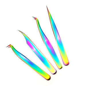 Juego de pinzas para extensión de pestañas con purpurina de lavanda elegante, todas las puntas, punta de fibra de precisión, logotipo personalizado, acero inoxidable sostenible - Product Image 2