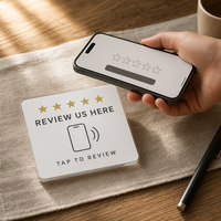 Autocollant carré en acrylique NFC personnalisable pour avis clients – Tap to Review pour comptoir de bar et zone d'accueil de café