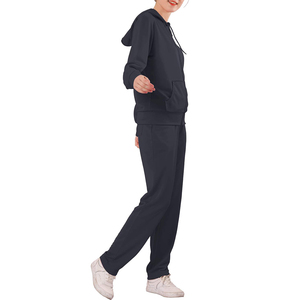 Customized Logo Sporty Solid Women's for Wear 2-Piece Sweatsuit <b>Set</b> with Drawstring Sweatshirt and Sweatpants - Product Image 3