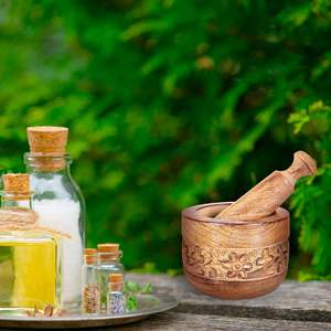 Ensemble mortier et pilon en bois sculpté faits à la main, broyeur d'épices et d'herbes de style rustique, mélangeur manuel, bol d'assaisonnements, pilulier - Product Image 3