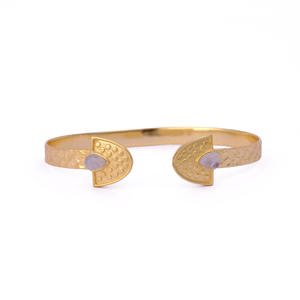 Elegante diseñador ajustable brazalete pulsera Arco Iris piedra lunar bisel conjunto oro textura piedra preciosa moda brazaletes pulseras - Product Image 1