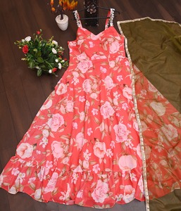 Vestidos Anarkali de verano étnicos indios para mujer Faux Georgette estampado Digital Slim Fit secado rápido para fiesta de boda y festivales - Product Image 5