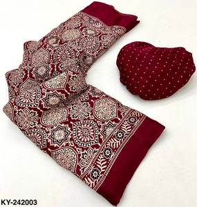 ผ้าโมดอลแท้สำหรับใส่เป็นทั่วไป ลายอัจรัก พร้อมผ้าลากาดีพัตตา และงานพิมพ์ลายด้วยมือ ผ้าส่าหรีแฟชั่นสำหรับผู้หญิง ผลิตโดยผู้ผลิตจากเมืองสุรัต ประเทศอินเดีย - Product Image 2