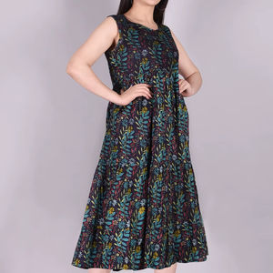 Femmes décontracté été Maxi robe imprimé fleuri sans manches coton col Mandarin non tissé tissage taille naturelle écologique pour - Product Image 1