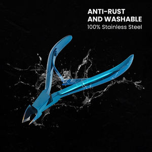 Pince à ongles en acier inoxydable Lame extrêmement tranchante Pince à cuticules pour manucure à revêtement bleu titane avec double ressort - Product Image 5