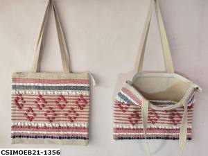 Sac fourre-tout chic bohème en coton uni, écologique, élégamment fait à la main, réutilisable, pour usage quotidien, avec fermeture éclair pour femme - Product Image 5