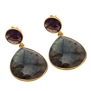 Pendientes colgantes de gota de Plata de Ley 925 para mujer, piedras preciosas de labradorita Smaoky Natural chapadas en oro, regalo de uso diario a la moda - Product Image 1