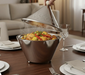 Cazuelas Blancas de Acero Inoxidable Hechas a Mano, de Lujo, Plateadas, Modernas, Estilo Árabe del Golfo, para Fiestas, Buffet, Calentadores de Comida, Hoteles, Clásicas - Product Image 2