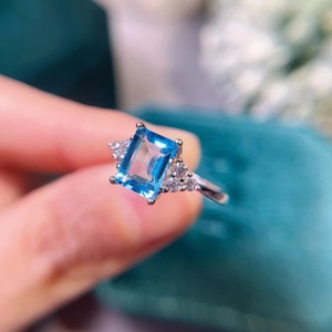 Bague en topaze bleue suisse naturelle pour femme, style vintage, véritable topaze, bijoux en argent, pierre de naissance de décembre, bague de promesse - Product Image 4