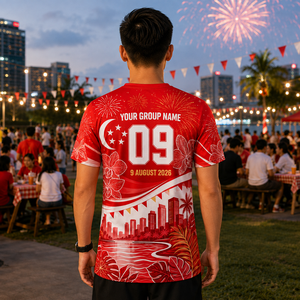 เสื้อยืดวันชาติสิงคโปร์ 9 สิงหาคม ลายพิมพ์เต็มตัว สำหรับงานเฉลิมฉลองเทศกาล ของที่ระลึกงานอีเว้นท์ ลายธงชาติ - Product Image 2