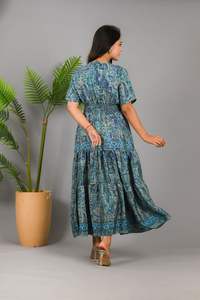 เดรสยาวสไตล์วินเทจของผู้หญิงเดรสยาวผ้าไหมเดรสชายหาดแนวโบฮีเมียนลำลองระบายอากาศและนุ่มพิมพ์ลายดอกไม้ฤดูร้อนสไตล์อินเดีย - Product Image 3