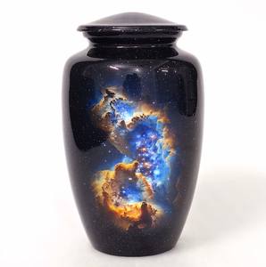 Dark Glossy Artistic <b>Memorial</b> Cremation Urn with Hummingbird and Floral Night Garden Scene Symbolic Keepsake Urn - Product Image 3