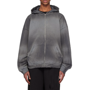 Custom Zipper Hip Hop Loose Vintage Hoodie Oversized Embroidery Patch Distressed Acid Washed Cropped Zip up - Product Image 6