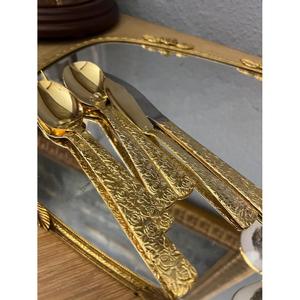 Juego de Cubiertos de Acero Inoxidable Grabado a Mano, Estilo Americano de Lujo, Pulido Mate, Accesorios de Decoración para Mesa de Bodas y Fiestas, Dorado - Product Image 2