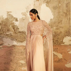 Vestido de noche acampanado para mujer a la moda con cuello redondo sin mangas y bordado de trabajo 100% poliéster vestido de novia antiestático para exportación - Product Image 1