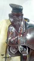 Selle Western en cuir brun foncé de qualité supérieure, façonnée à la main, avec arceau en plastique pour l'équitation et l'entraînement des chevaux