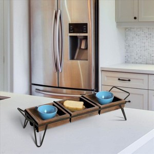 Bandeja de madera para servir 3 secciones separadas y Marco de metal para el hogar y los restaurantes Bandejas para servir comida Decoración Bandejas para servir en forma cuadrada - Product Image 2