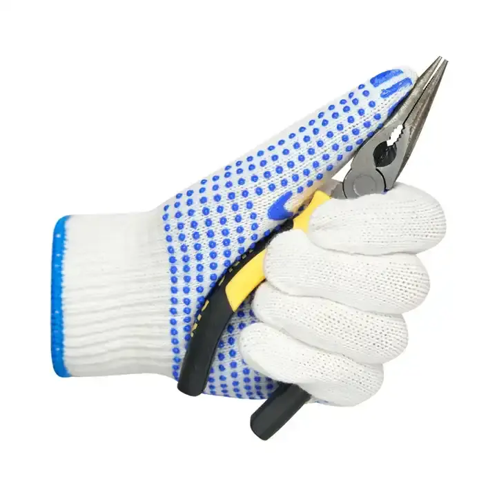 Utilisation antidérapante bleu PVC pointillé jardin gants de travail Latex pointillé tricot sécurité sans couture tricoté 7G Polka PVC coton gants