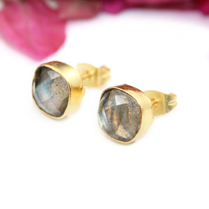 Boucles d'oreilles coussin en Labradorite naturelle Boucles d'oreilles plaqué or en gros pour l'Inde - Product Image 2