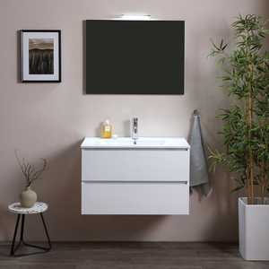 Mueble de Baño Suspendido en Pared Blanco de 90cm con Cajones, Muebles de Baño para Exportación a Belice - Product Image 1