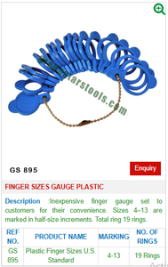 Finger <b>Sizes</b> Gauge Plastic GS 895 Jewelry Tools for Jewellery Tools - Product Image 2