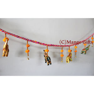 Handmade Bohemian <b>Elephant</b> Toran Door Hanging 90 cm Length Colorful Indian Cotton Metal Decoration for Living for Diwali - Product Image 2