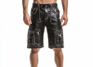 Shorts en cuir PU sexy pour hommes en noir, shorts de club, vêtements de sport, streetwear, shorts de moto, shorts de sport - Product Image 4