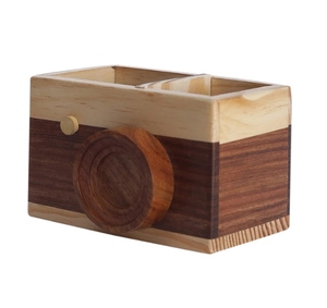 Hand-made Pine & Sheesham Wood Camera Pen Holder Wooden Desktop Pencil Cup Office Supplies Organizer Caddy Stand - Product Image 4