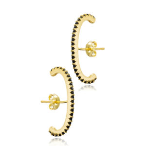 Boucles d'oreilles en pierre de Zircon noir Push Back turc vente en gros bijoux en argent Sterling 925 faits à la main - Product Image 3