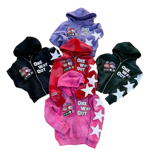 Custom Unisex Zipper <b>Hoodie</b> cotton blended French Terry Sweatshirts Blank Full <b>Zip</b> <b>up</b> <b>Vintage</b> Acid Wash Distressed Hoodies - Product Image 1