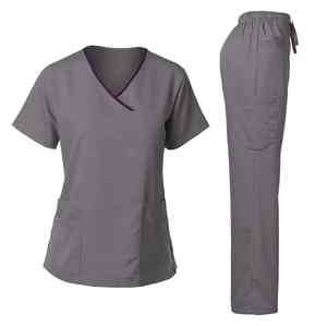 Uniforme médical Ensemble de gommage pour femmes Infirmière Stretch Soft Y-Neck Top Pantalon Hôpital Clinique pour animaux de compagnie Médecin Costume Couleurs contrastées - Product Image 2