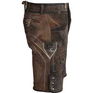 Shorts Lederhosen traditionnels allemands pour hommes Broderie en cuir de chèvre Costume Oktoberfest solide Usine OEM pour les acheteurs en gros - Product Image 3