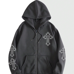 Fabricant de vêtements de haute qualité RhineStone Ensemble de sweat à capuche Ensembles d'hiver confortables Ensemble de sweat à capuche zippé en coton High Street - Product Image 1