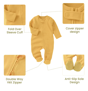 Mameluco orgánico directo de fábrica para bebé, ropa infantil ecológica cómoda, estilo Footie frontal con cremallera para niños pequeños, monos - Product Image 5