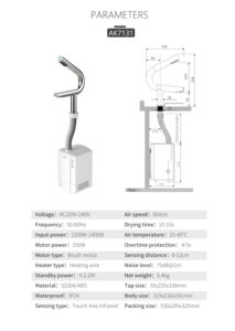 Prix Usine AK7131 <span class=keywords><strong>Sèche</strong></span>-<span class=keywords><strong>Mains</strong></span> Électronique 2-en-1 Sans Contact en Acier Inoxydable 304 avec Robinet et Séchage Rapide <span class=keywords><strong>Airblade</strong></span> IP24 pour Hôtels - Product Image 3