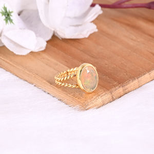 925 Sterling <b>Silver</b> Natural Ethiopian <b>Opal</b> Gemstone Gold Plated Classic Stylish Handmade Bohemian Adjustable <b>Ring</b> Anniversary - Product Image 5