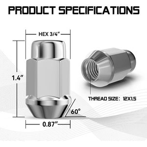 20pcs Chrome 12mmx1.5 Closed End Bulge Acorn <b>Wheel</b> Nut 19mm Hex Cone Seat Anti-Theft Alloy Steel for Cars - Product Image 5