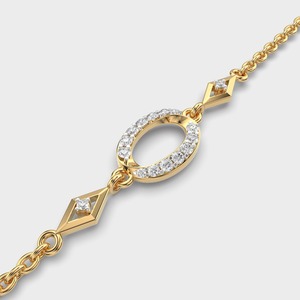 IGI Certified Round Lab Grown Diamond Oval Halo <b>Station</b> Chain Bracelet in 9K Yellow / White / Rose Gold - Product Image 4