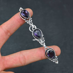 Améthyste violette de laboratoire en plaqué argent 925, bracelet de style chaîne fait main, cadeau de bijouterie fine. - Product Image 4