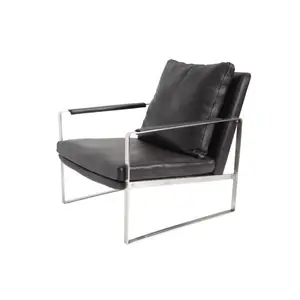 不锈钢金属框架黑色人造革宽牛皮扶手椅躺椅30x30x 30英寸奥斯曼家具经典酒店