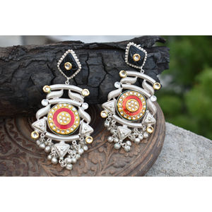 traditional new design handmade <b>silver</b> look alike brass stone stud big ghungro hoop earing for girls and women - Product Image 3