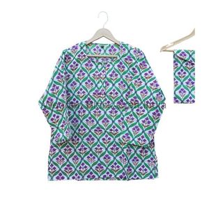 Indien Vintage main bloc imprimé 100% coton pyjama ensemble col rond col tournant Floral doux été vêtements de détente/vêtements de plage à la main - Product Image 2