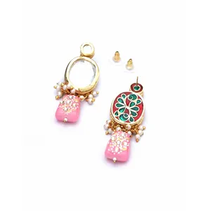Ensemble de bijoux de luxe - Collier serti de pierres roses Meenakari Kundan en acier inoxydable plaqué or 24 carats pour cadeau - Product Image 5